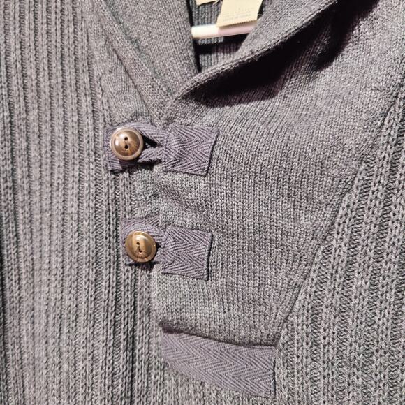 Duluth Mens Sz L Infantry Grey Ribbed Shawl Collar Sweater Thick Heavy Wool - Picture 2 of 5